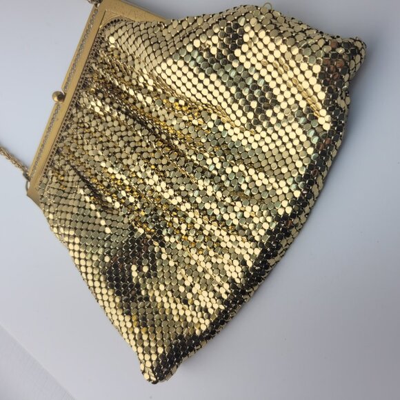 Vintage Whiting & Davis Gold Mesh Evening Bag Clutch Purse Rhinestone Frame - Picture 2 of 12